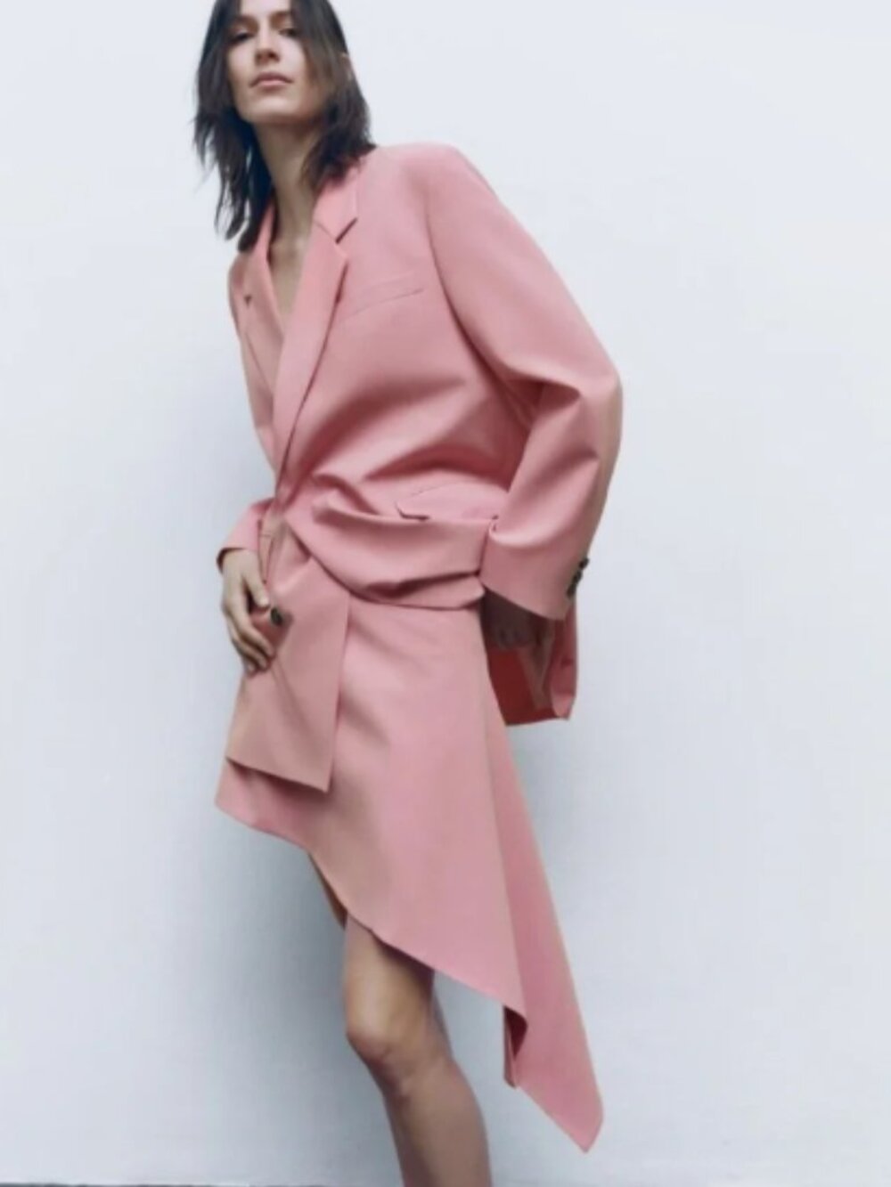 Zara Asymmetric Hem Wool Blend Mini Skirt NWT Pink Medium